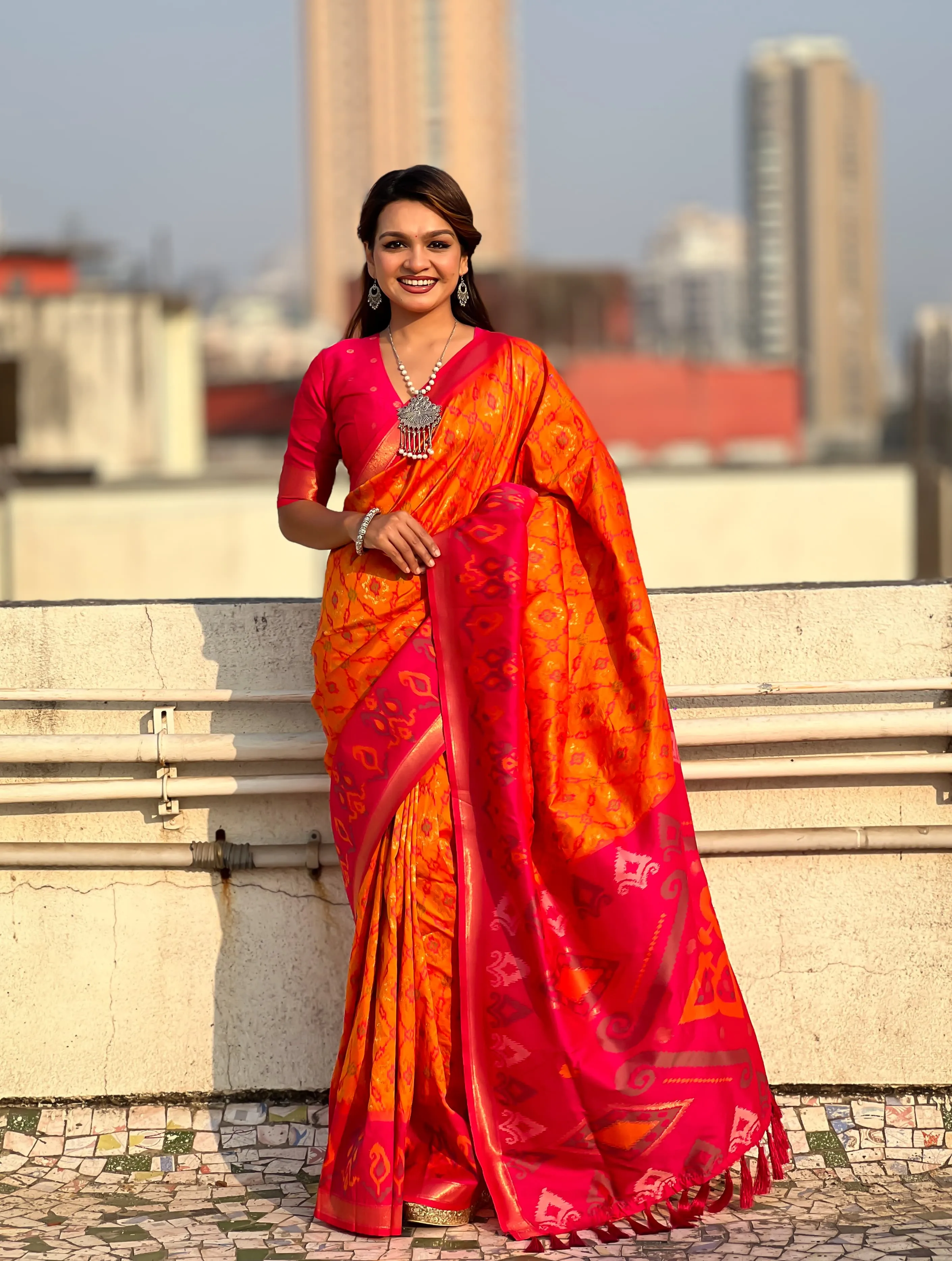 Buy Satarangi Ikkat Premium Saree in Surat - Reseller Bazzar